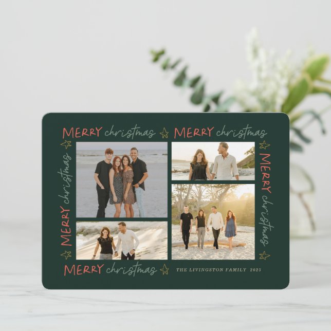 Handwritten Christmas Frame 4-Photo Card (Standing Front)