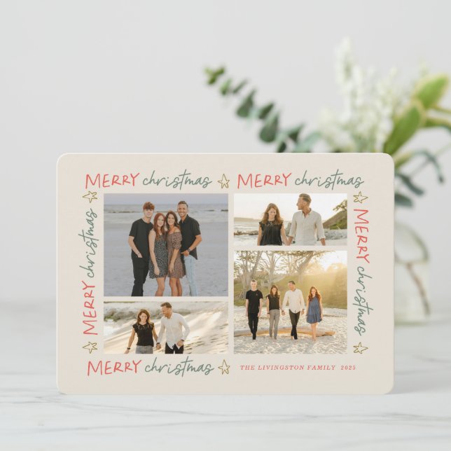Handwritten Christmas Frame 4-Photo Card (Standing Front)