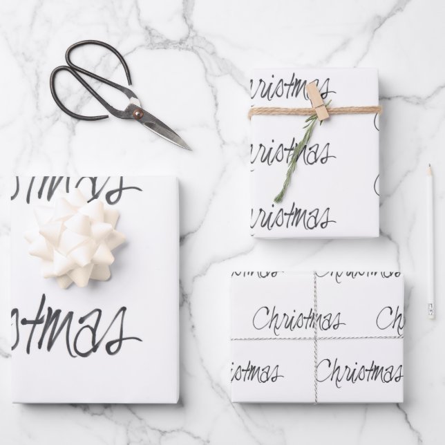 Handwritten Christmas in black Wrapping Paper Sheet (Front)