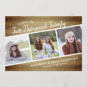 Handwritten Class of 2020   3 Photos Rustic Invitation