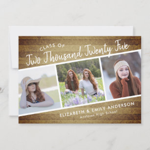 Handwritten Class of 2025   3 Photos Rustic Invitation