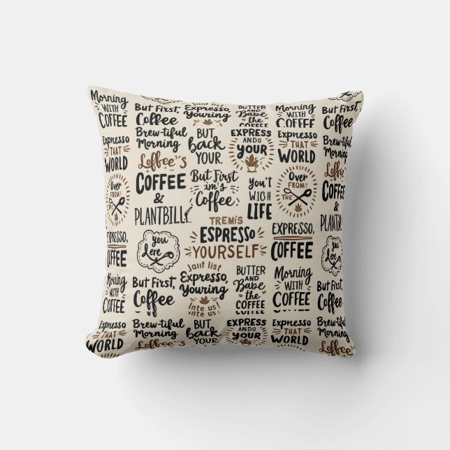 Handwritten Coffee Quotes Cushion (Front)