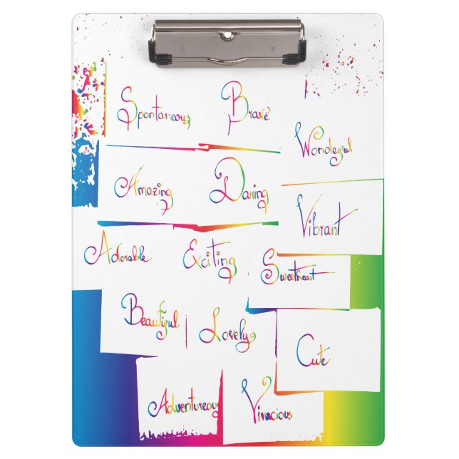 Handwritten Colourful Positive Inspirational words Clipboard (Front)
