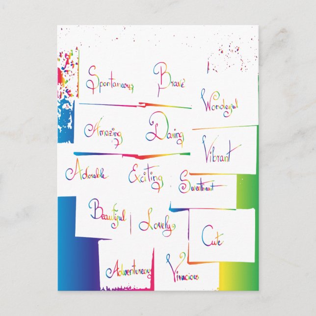 Handwritten Colourful Positive Inspirational words Postcard (Front)
