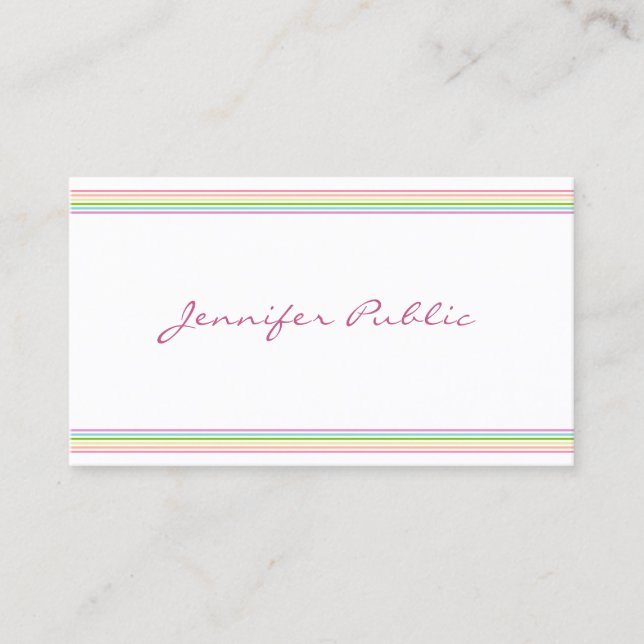 Handwritten Colourful Striped Modern Template Business Card (Front)