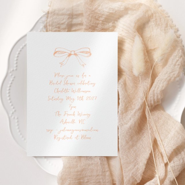 Handwritten Coquette Bow Peach Bridal Shower Invitation (Creator Uploaded)