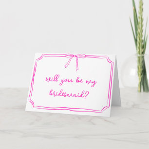 Handwritten Coquette Bow Pink Bridesmaid Proposal Card