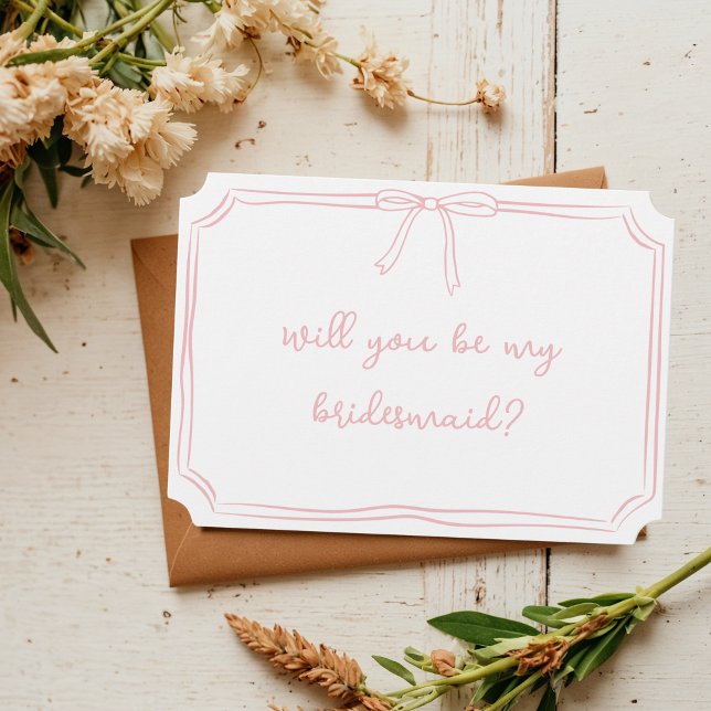 Handwritten Coquette Bow Pink Bridesmaid Proposal Invitation (Creator Uploaded)
