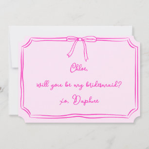 Handwritten Coquette Bow Pink Bridesmaid Proposal Invitation