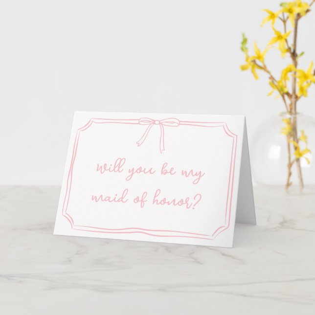 Handwritten Coquette Bow Pink Maid of Honour Note Card (Yellow Flower)