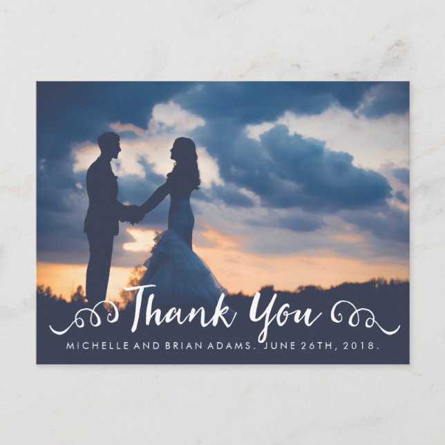 Handwritten Cursive Wedding Photo Thank You Card (Front)