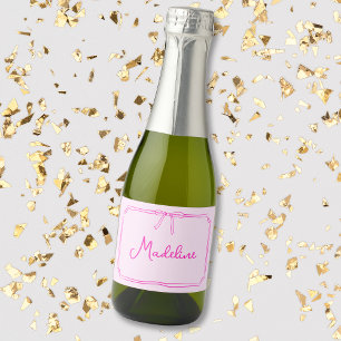 Handwritten Custom Name Bow Mini Champagne  Sparkling Wine Label