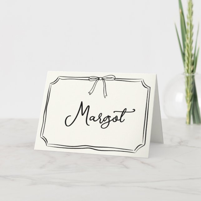 Handwritten Custom Name Coquette Bow Notecard (Front)