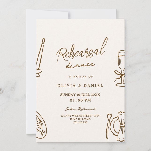 Handwritten doodle whimsical Rehearsal Dinner Invitation (Front)