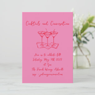 Handwritten Doodles Cocktails Conversation Pink Invitation