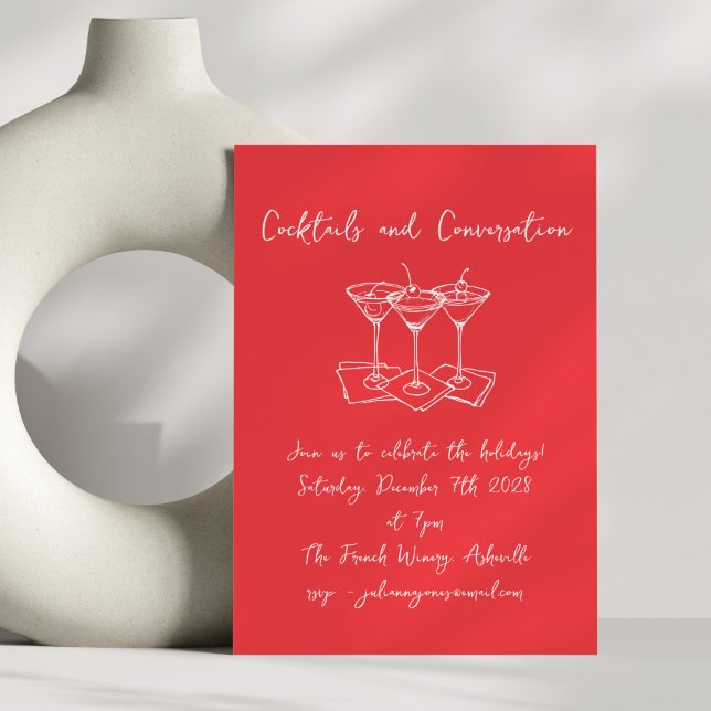 Handwritten Doodles Cocktails Holiday Red  Invitation (Creator Uploaded)