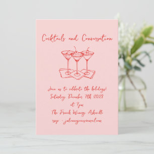 Handwritten Doodles Cocktails Holiday Red Pink Invitation