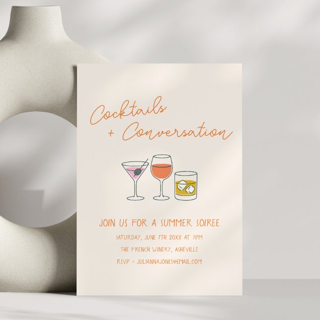 Handwritten Doodles Cocktails Summer Soiree Party Invitation (Creator Uploaded)