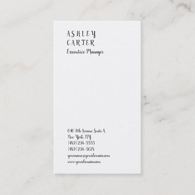 Handwritten elegant impressive white plain manager business card (Front)