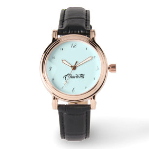 Handwritten Elegant Name   Pastel Cyan Stylish Watch