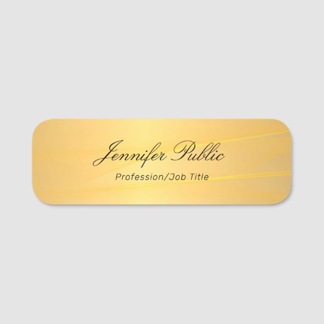 Handwritten Elegant Script Glamour Gold Template Name Tag (Front)