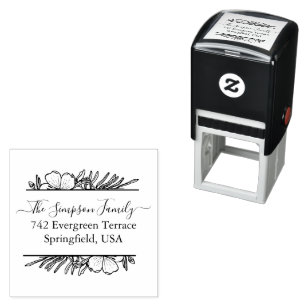 Handwritten Family Address Stamp with Wildflowers