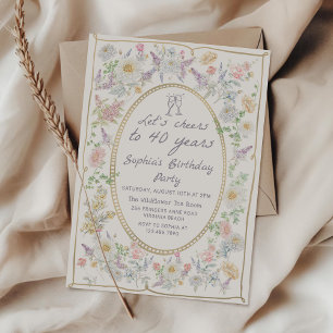 Handwritten Floral Cheers 40th Birthday Invitation