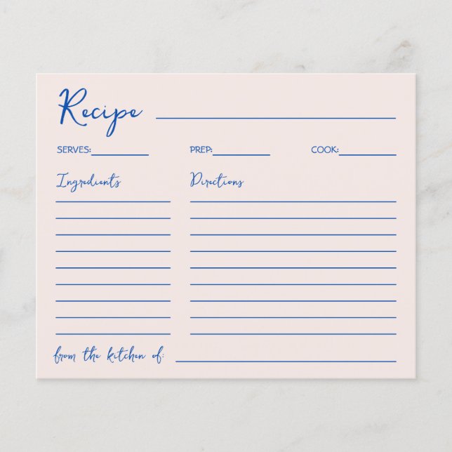 Handwritten Font Blue Elegant Recipe For The Bride (Front)