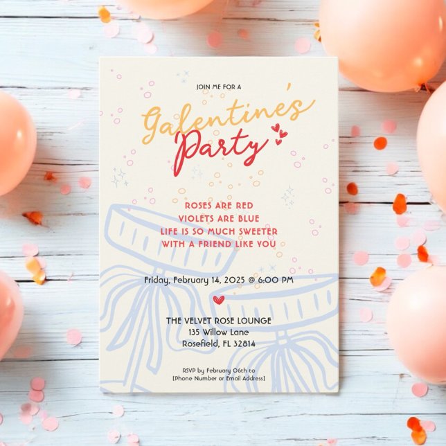 Handwritten Galentine's Day Script Coquette Bow  Invitation (Creator Uploaded)