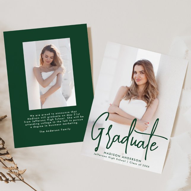 Handwritten Green Script 2 Photo Graduation Announcement (Creator Uploaded)