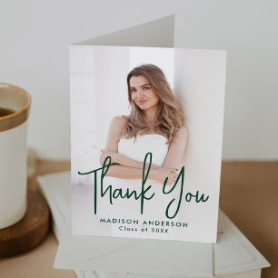 Handwritten Green Script Photo Graduation Thank You Card