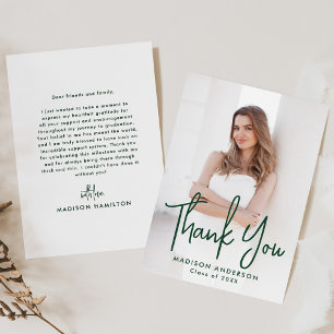 Handwritten Green Script Photo Graduation Thank You Card