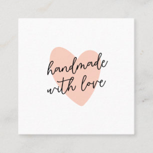 Handwritten Handmade with Love Script Heart Square Business Card