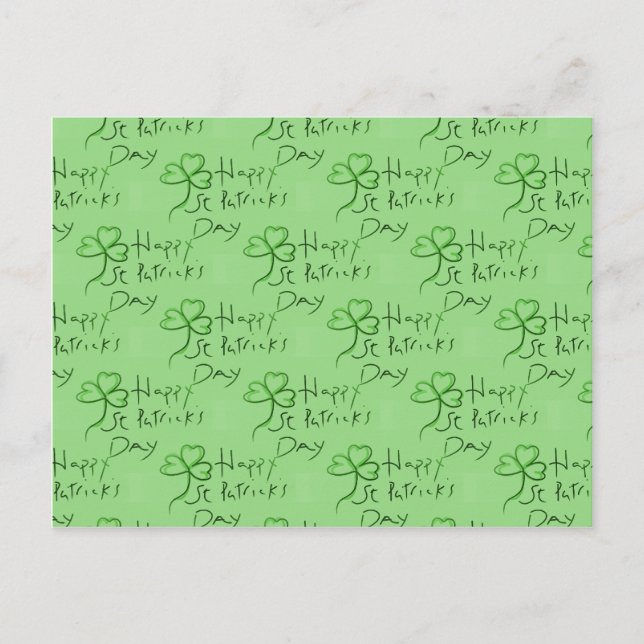 Handwritten Happy St Patrick's Day Shamrock Clover Postcard (Front)