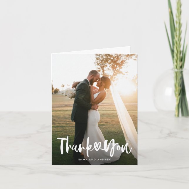 Handwritten Heart Blank Wedding Thank You Card (Front)