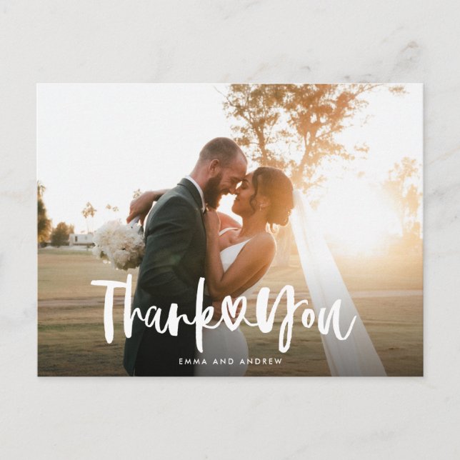 Handwritten Heart Wedding Thank You Postcard (Front)