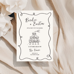 Handwritten Illustrated Champagne Tower Wedding Invitation