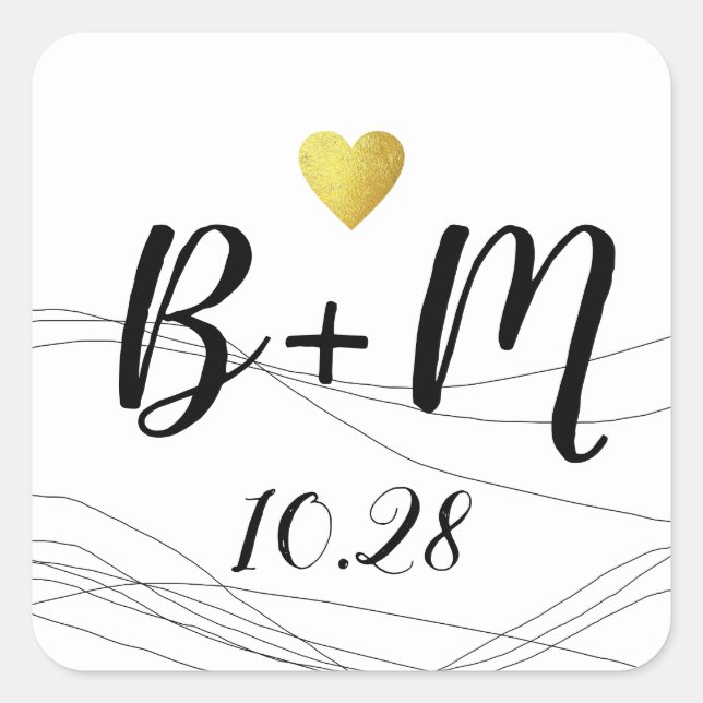 Handwritten initials love wedding  square sticker (Front)