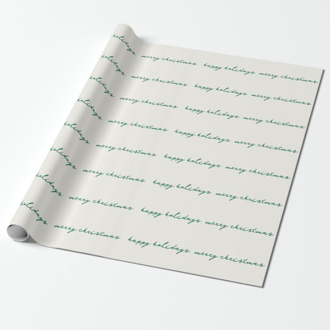 handwritten ink green apple cream holiday custom wrapping paper (Unrolled)