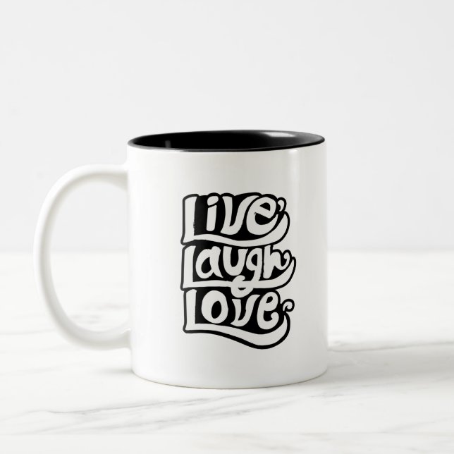 Handwritten live love laugh typography Quote Two-Tone Coffee Mug (Left)