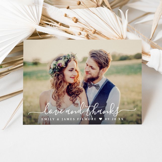 Handwritten Love and Thanks Photo Wedding Thank You Card (Creator Uploaded)
