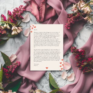 Handwritten Love Letter with Hearts Valentine  Holiday Card