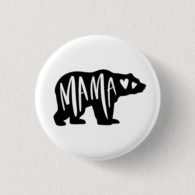 Handwritten Mama Hand Drawn Hearts Bear Silhouette 3 Cm Round Badge (Front)