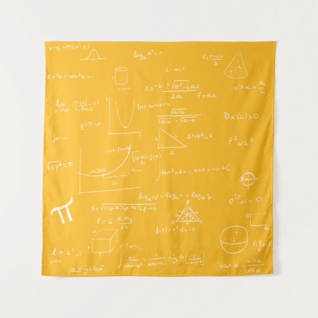 Handwritten Math Formulas and Equations Yellow Tapestry (Front)