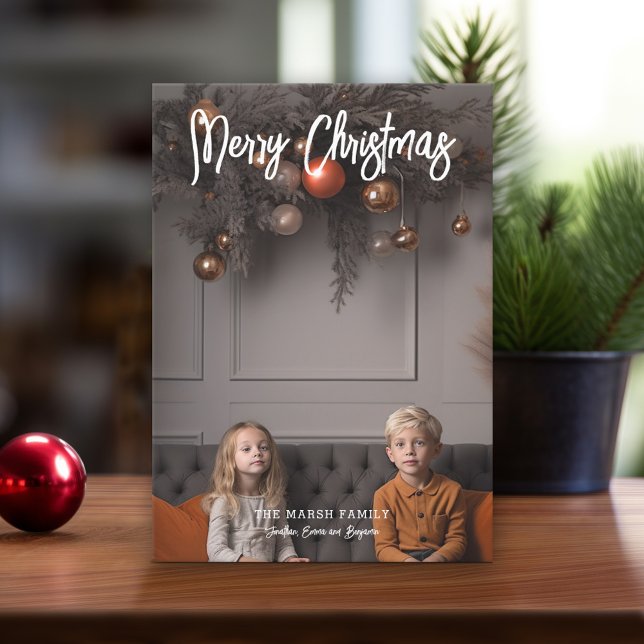 Handwritten Merry Christmas Calligraphy Full Photo Holiday Card (Modern Christmas Card with Photos)