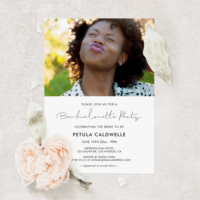 Handwritten minimalist Bachelorette Party photo Invitation (Creator Uploaded)