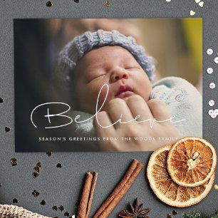 Handwritten minimalist Believe overlay photo card
