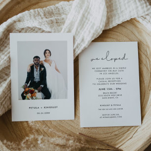 Handwritten minimalist Elopement reception photo Invitation