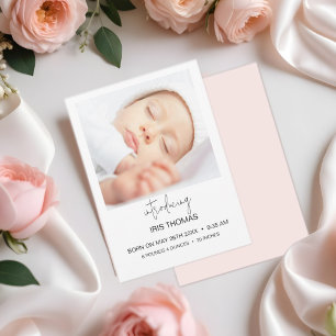 Handwritten minimalist Introducing new baby photo  Announcement