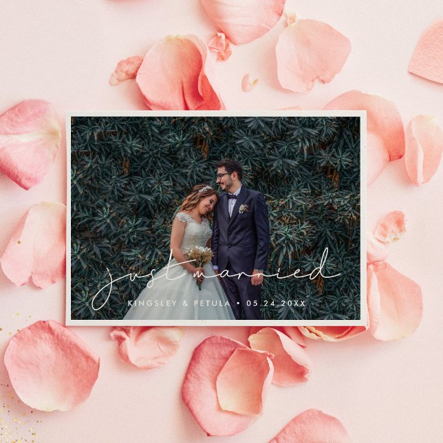 Handwritten minimalist Just married photo Announcement (Creator Uploaded)